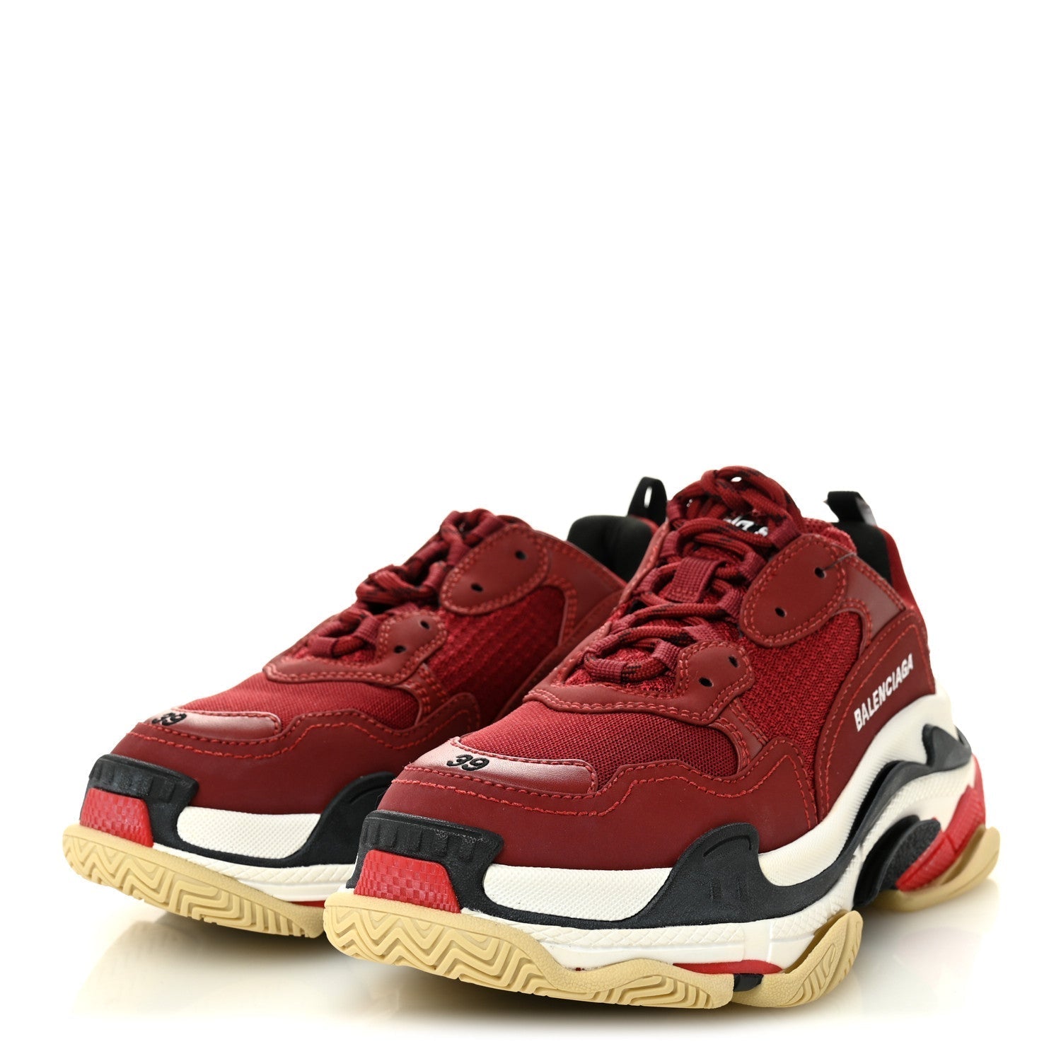 FABRIC MESH WASHED EFFECT WOMENS TRIPLE S SNEAKERS BORDEAUX TRICOLOR