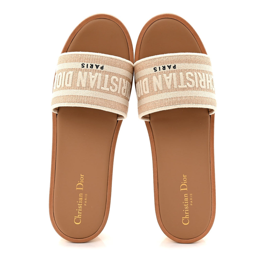 RAFFIA DIORIVIERA EMBROIDERED DWAY PLATFORM SLIDE SANDALS OFF WHITE