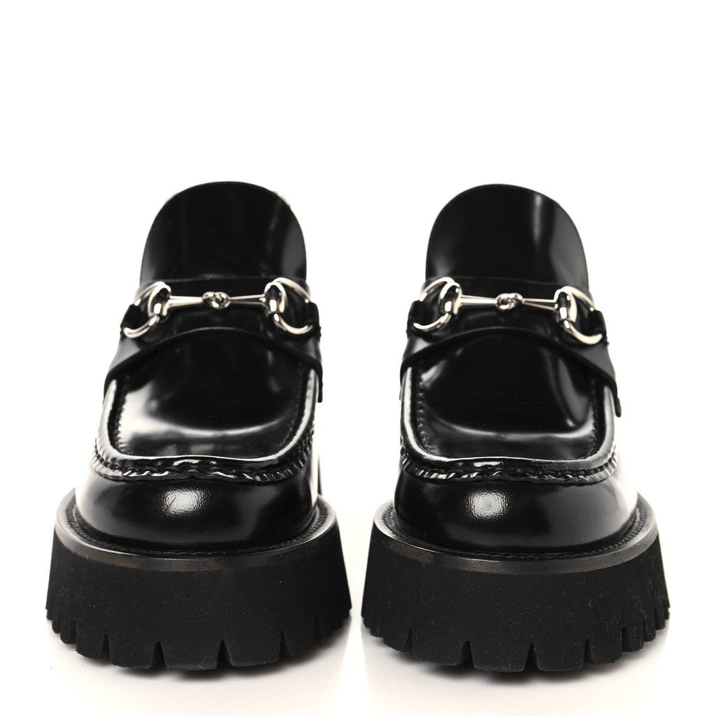CORDOVAN LUX WOMENS HORSEBIT PLATFORM ANKLE BOOTS BLACK