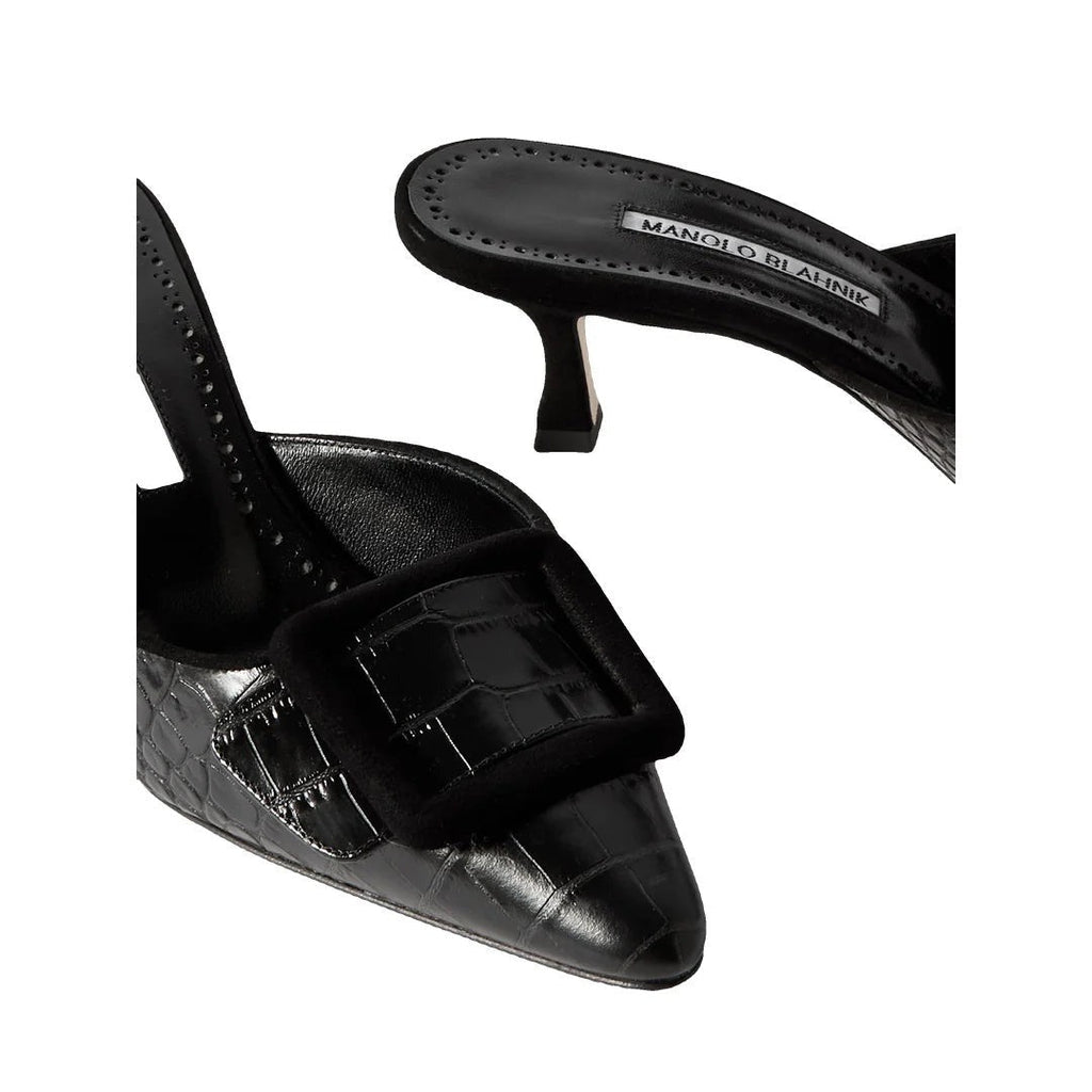Manolo Blahnik Moremu 50 Embroidered Leather Mules - Brown/Black
