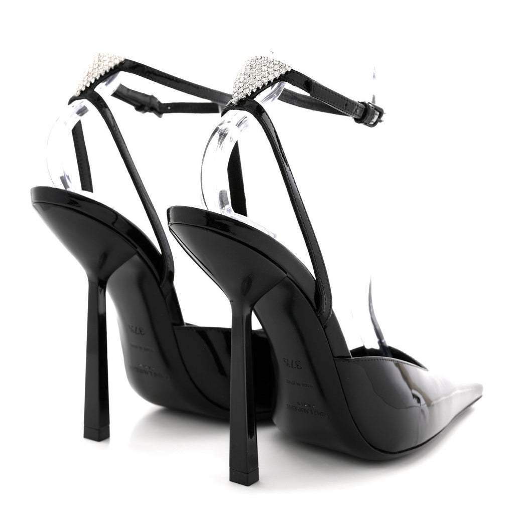 PATENT CALFSKIN CRYSTAL ANOUK PUMPS BLACK