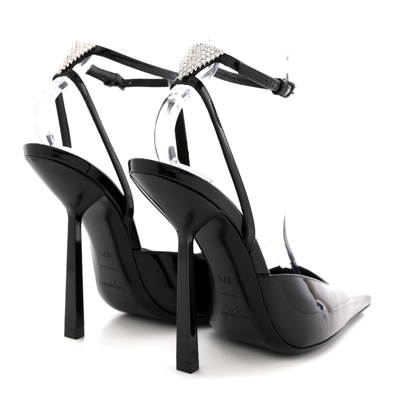 PATENT CALFSKIN CRYSTAL ANOUK PUMPS BLACK