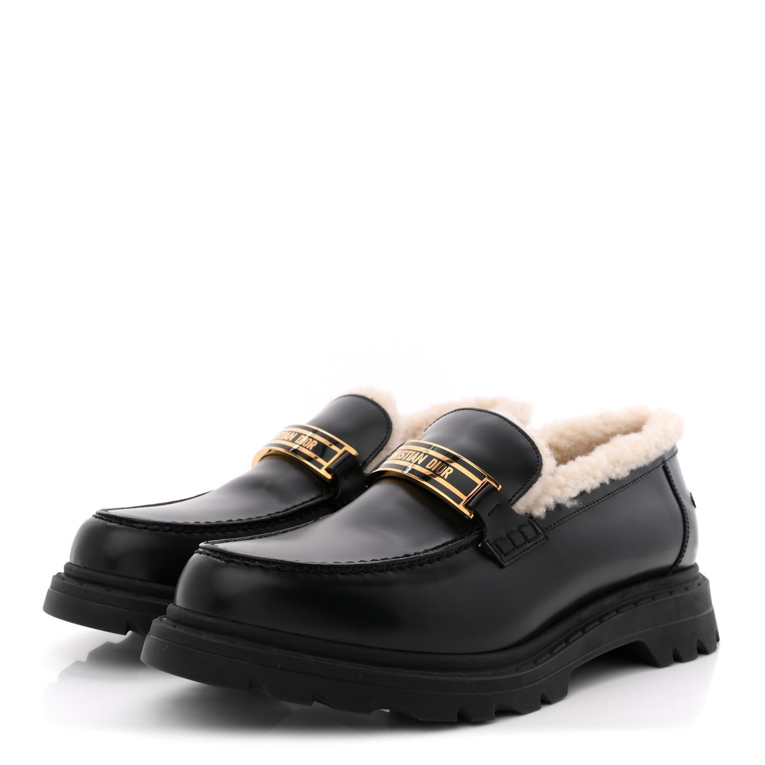 BRUSHED CALFSKIN SHEARLING DIOR CODE LUG SOLE 15MM LOAFERS BLACK NATURAL