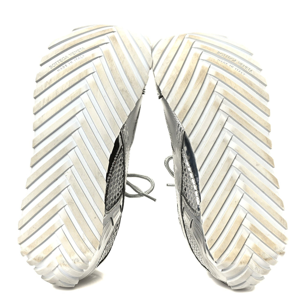 CALFSKIN FISHNET FABRIC ORBIT SNEAKERS SILVER