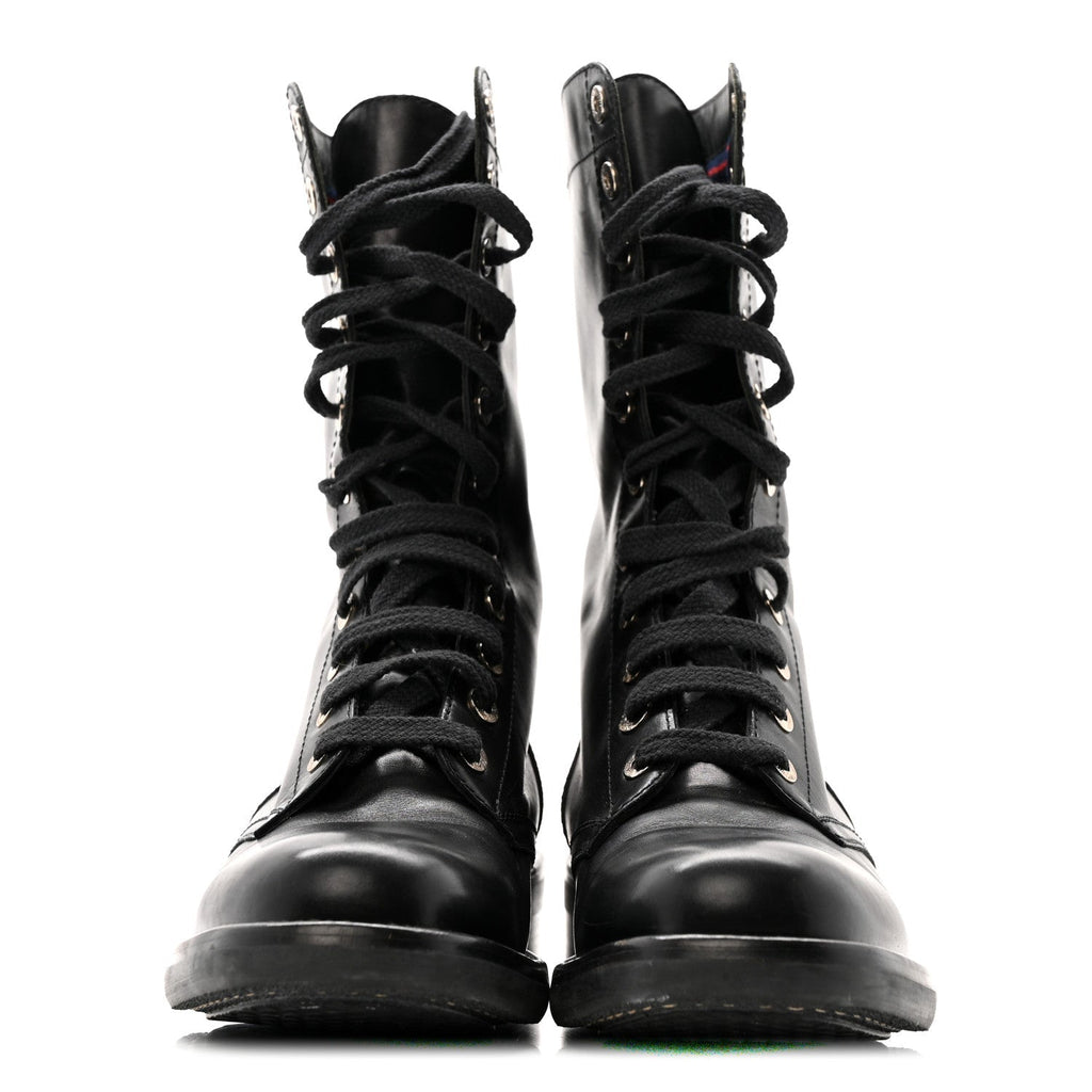 CALFSKIN LACE UP COMBAT BOOTS BLACK