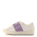 CALFSKIN WOMENS ROCKSTUD OPEN SNEAKERS WHITE PURPLE
