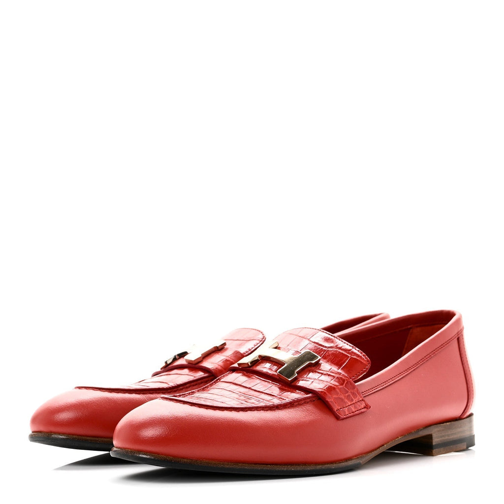 CALFSKIN MATTE CROCODILE WOMENS PARIS LOAFERS ORANGE SOLAIRE