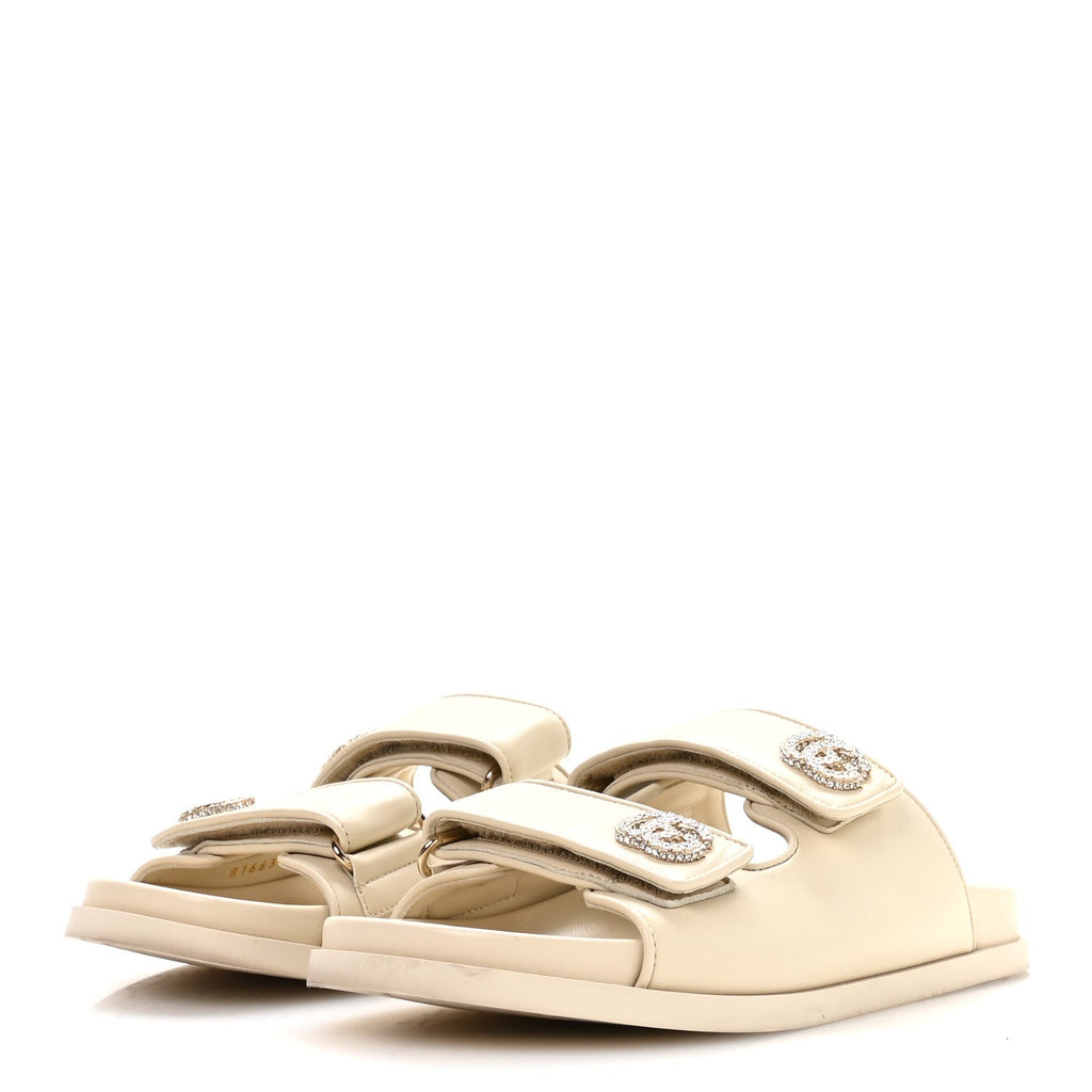 CALFSKIN DOUBLE G CRYSTAL WOMENS ISLA DAD SANDALS IVORY