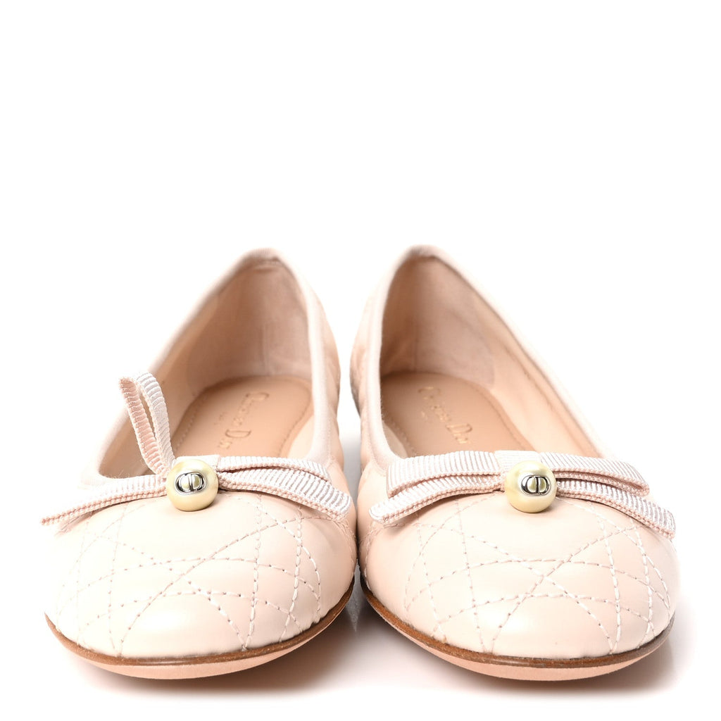 CALFSKIN CANNAGE PEARL BOW BALLET FLATS ROSE QUARTZ