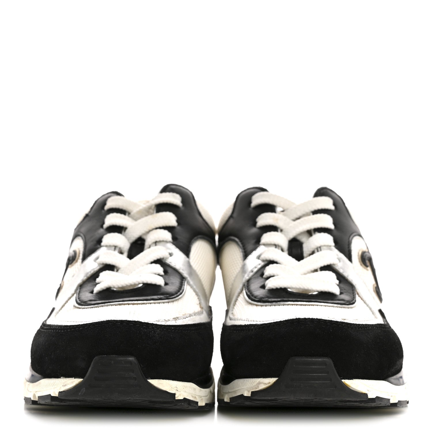 MESH SUEDE CALFSKIN GRAINED CALFSKIN WOMENS CC SNEAKERS BLACK WHITE SILVER