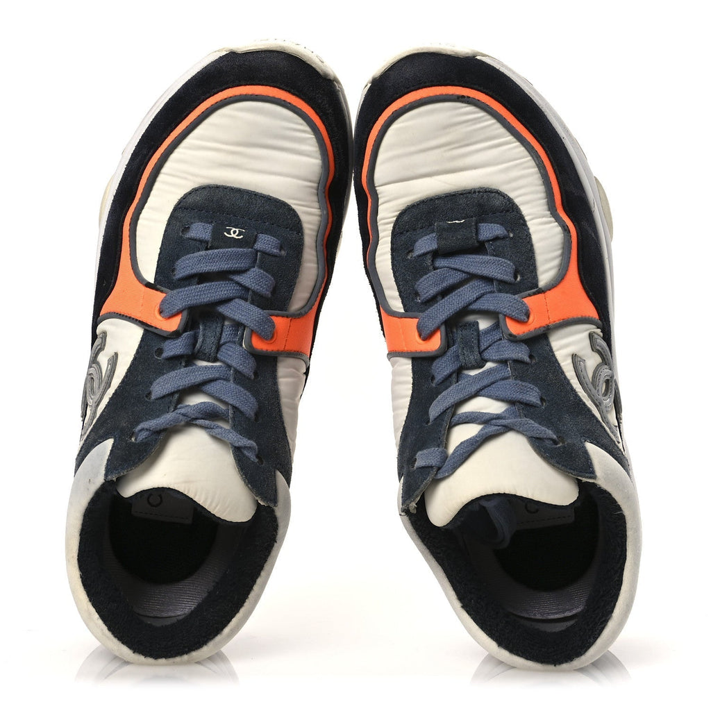 NYLON CALFSKIN SUEDE CC WOMENS SNEAKERS NAVY WHITE ORANGE BLACK