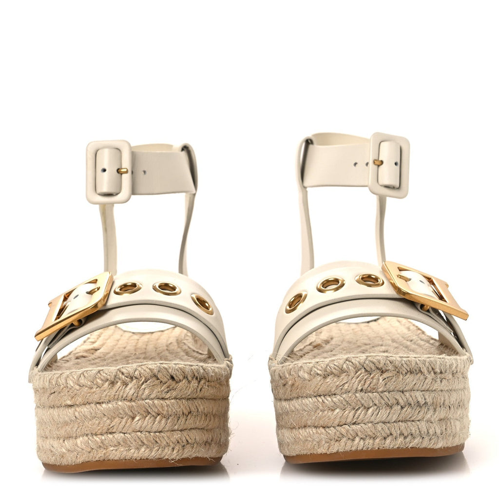 CALFSKIN D-DIOR ESPADRILLE PLATFORM SANDALS OFF WHITE