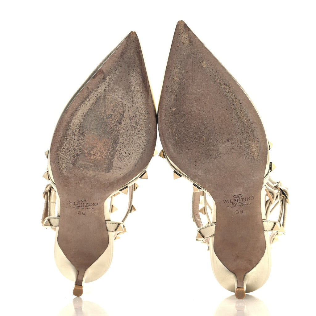METALLIC NAPPA ROCKSTUD ANKLE STRAP 65MM PUMPS GOLD