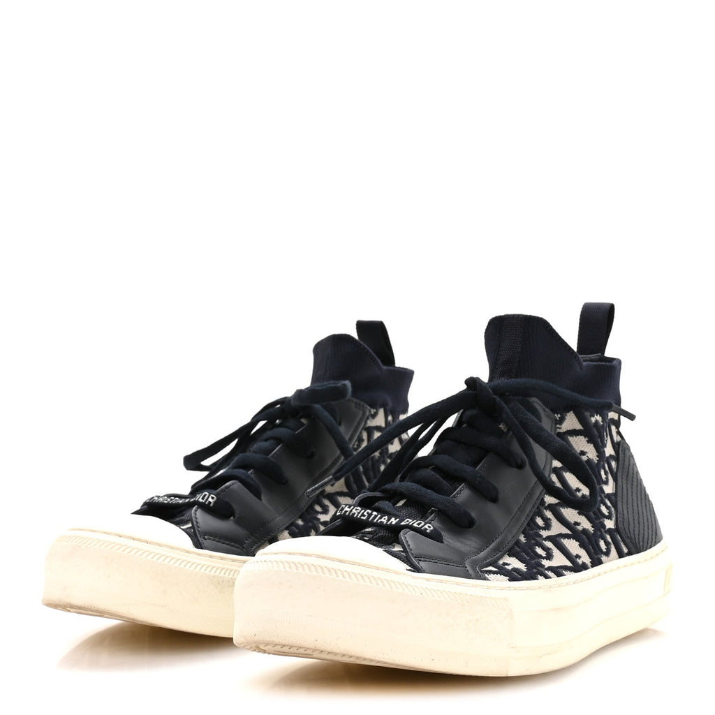 TECHNICAL KNIT CALFSKIN OBLIQUE WOMENS WALK'N DIOR MID TOP SNEAKERS DEEP BLUE
