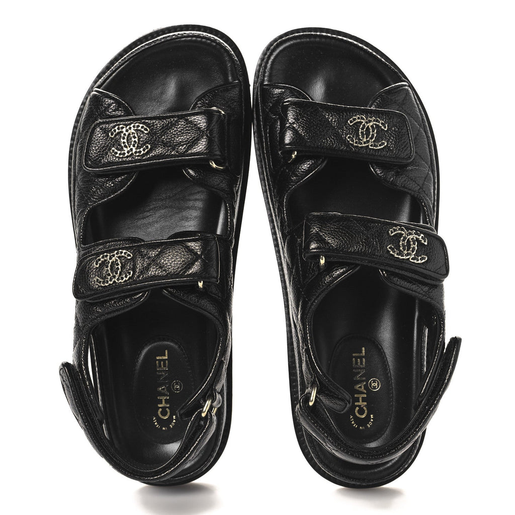 GRAINED CALFSKIN VELCRO DAD SANDALS BLACK