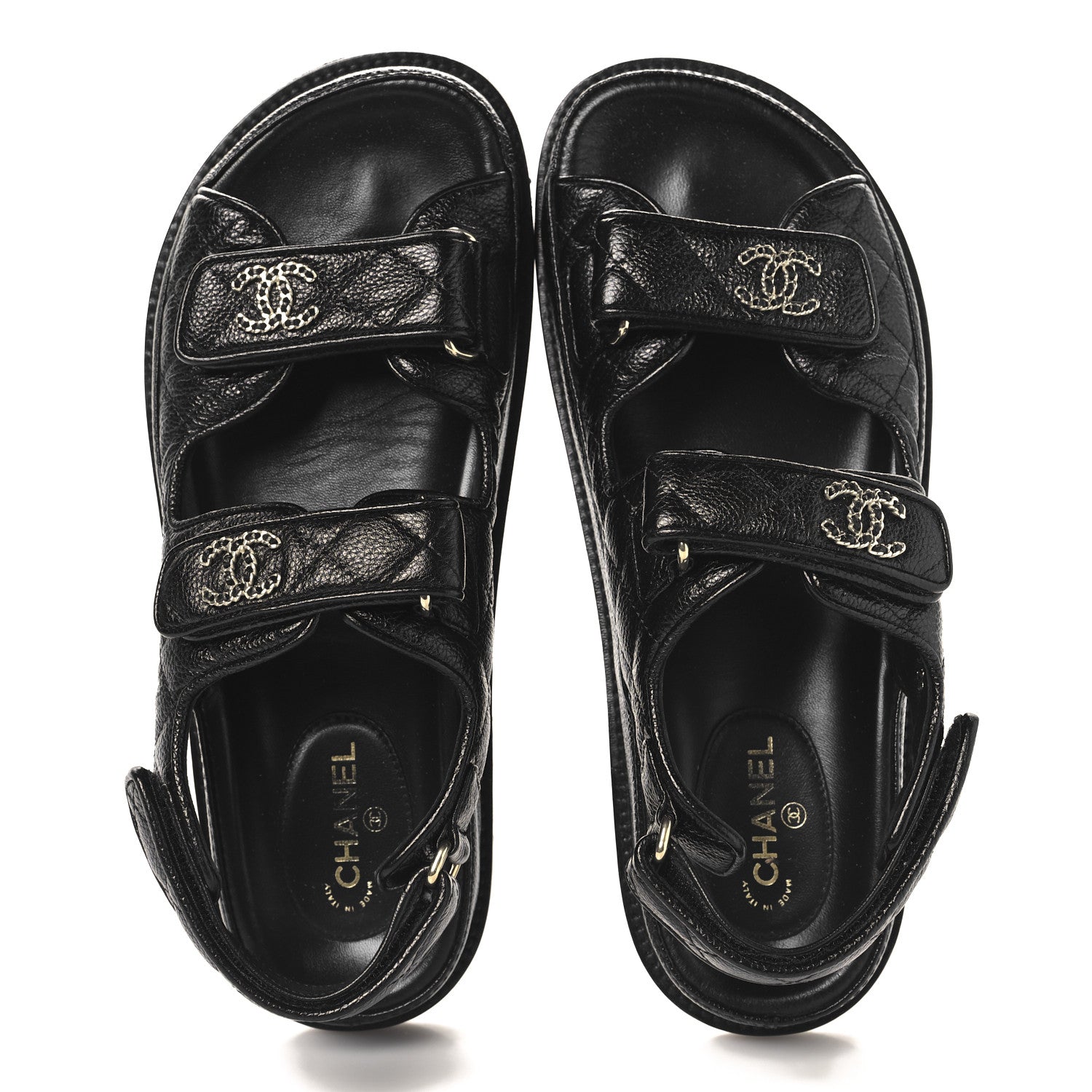 GRAINED CALFSKIN VELCRO DAD SANDALS BLACK