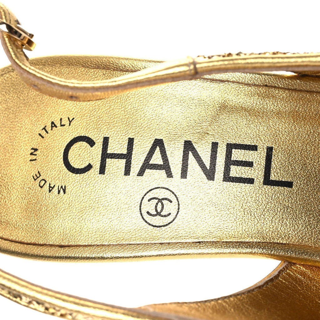 GLITTER GROSGRAIN CAP TOE CC SLINGBACK PUMPS GOLD BLACK