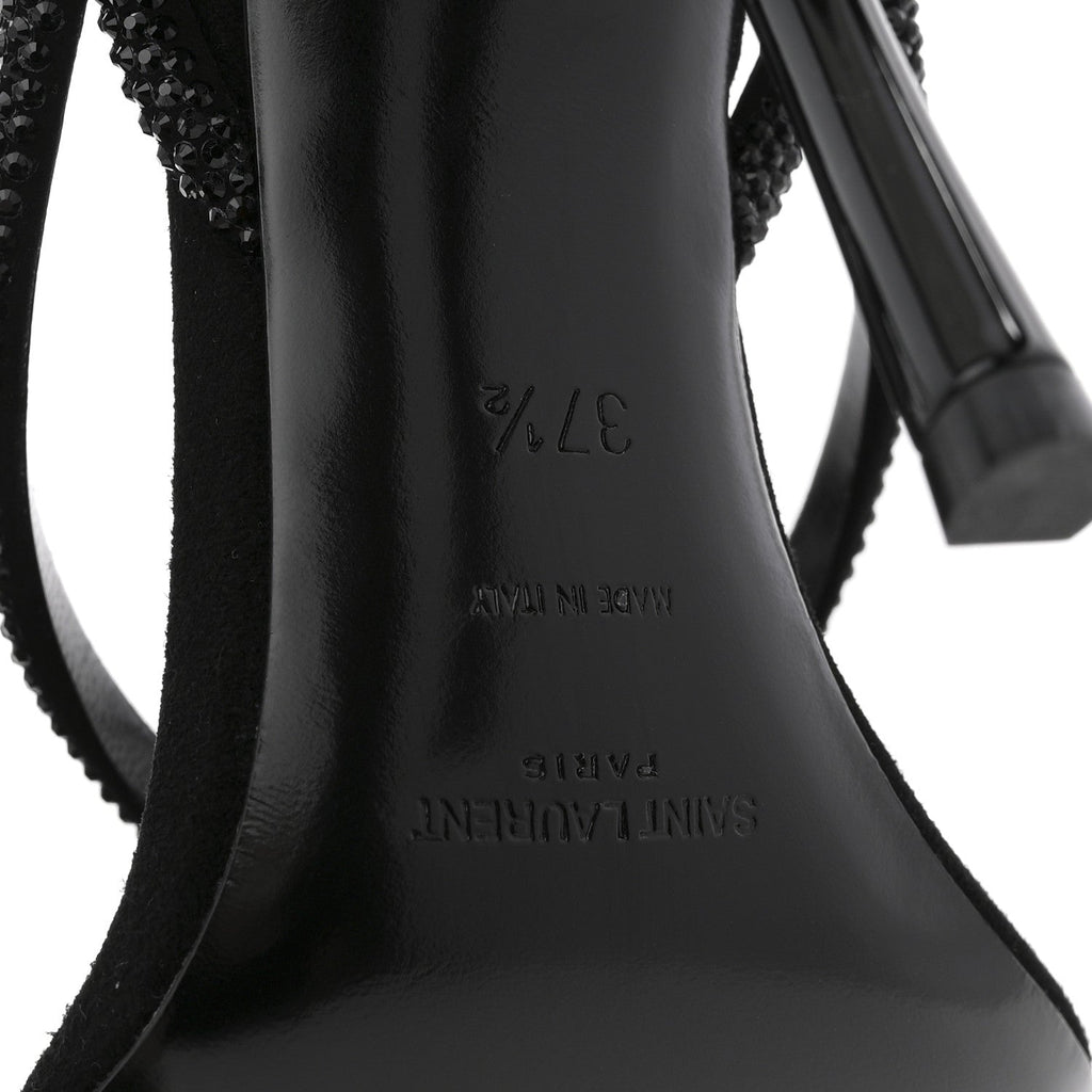 CRYSTAL SUEDE CALFSKIN NADJA 105 ANKLE STRAP SANDALS BLACK