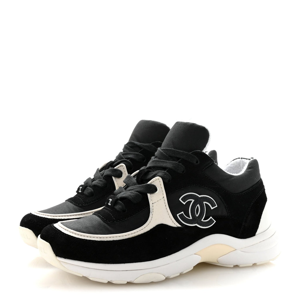 FABRIC CALFSKIN SUEDE CC SNEAKERS BLACK WHITE