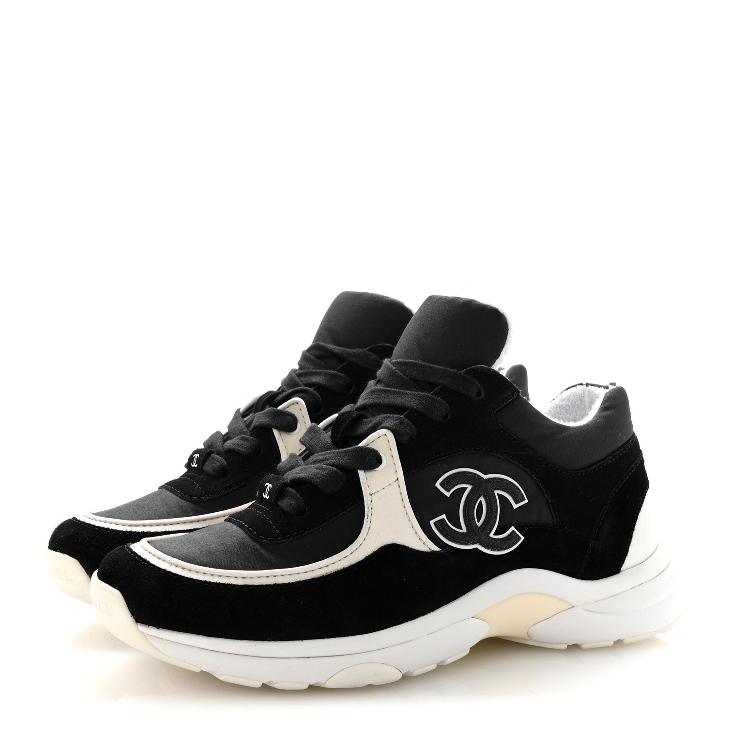 FABRIC CALFSKIN SUEDE CC SNEAKERS BLACK WHITE