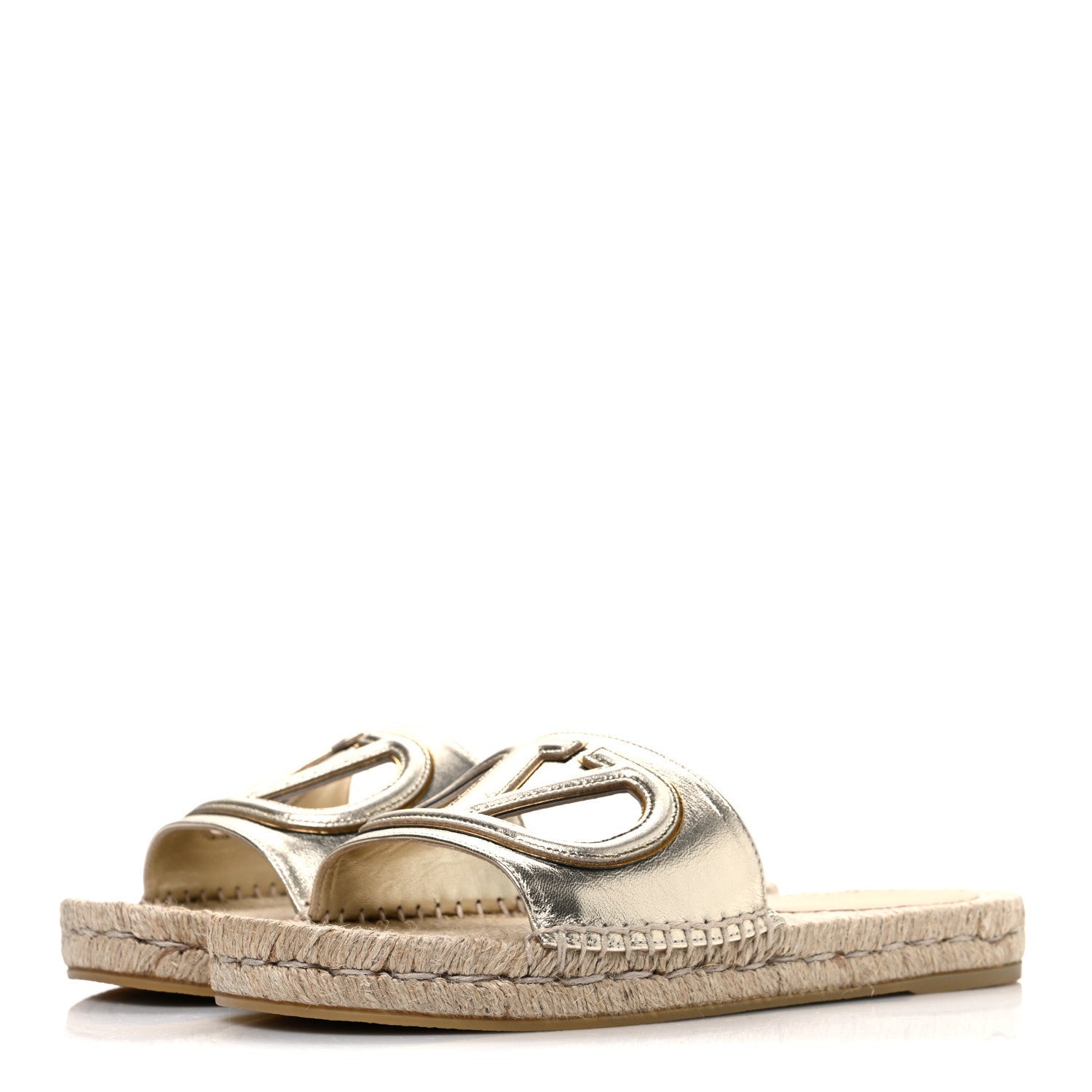 LAMINATED NAPA VLOGO CUT OUT ESPADRILLE FLAT SLIDE SANDALS SILVER
