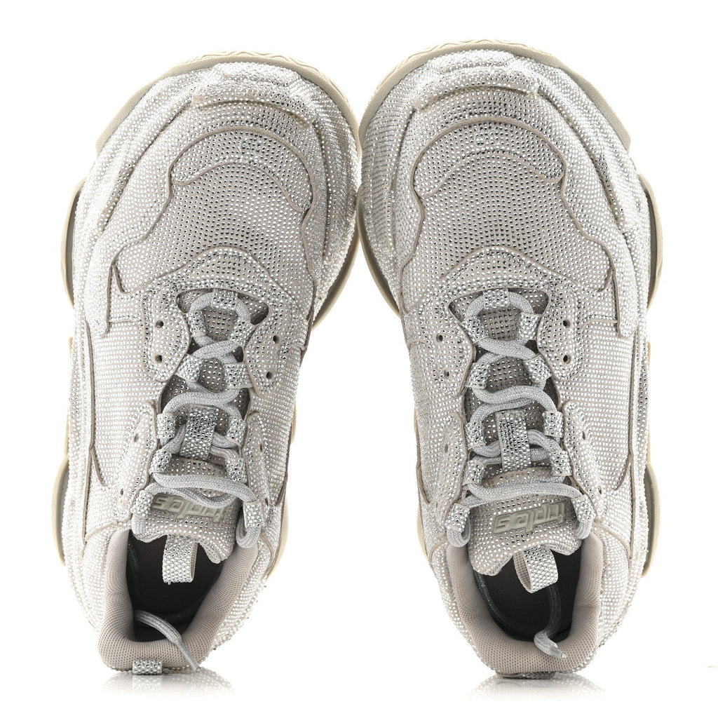 MICROFIBER STRASS EMBELLISHED WOMENS TRIPLE S SNEAKERS LIGHT GREY