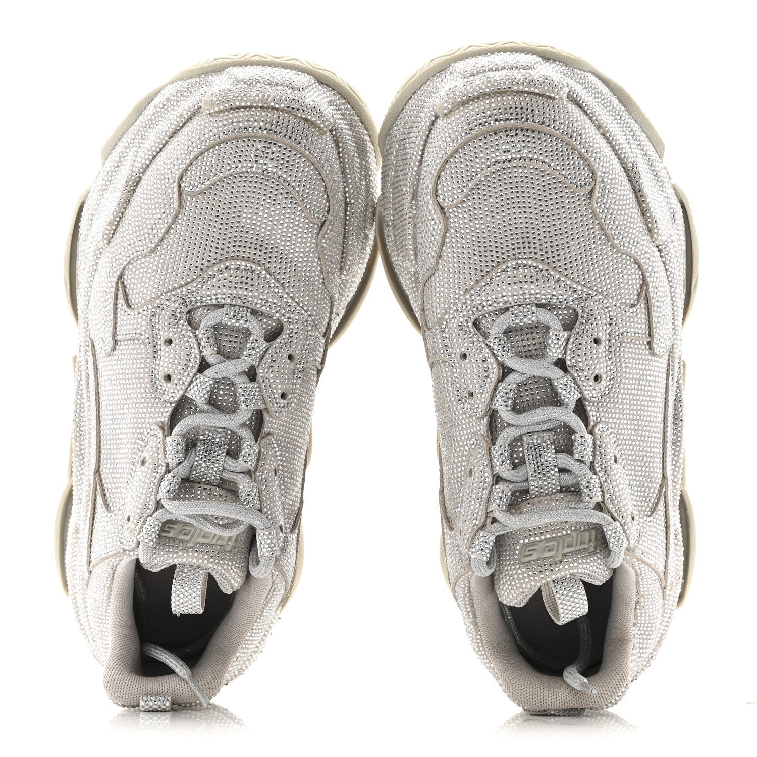 MICROFIBER STRASS EMBELLISHED WOMENS TRIPLE S SNEAKERS LIGHT GREY