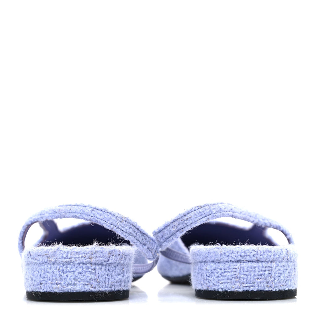 IRIDESCENT WOOL TWEED PATENT CAP TOE CC SLINGBACK FLATS LIGHT PURPLE SILVER BLACK
