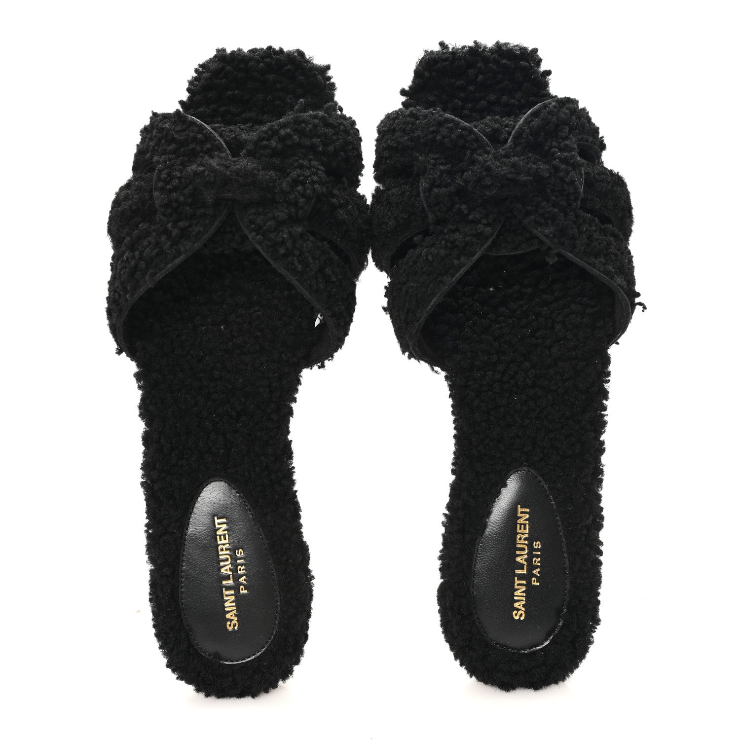 SHEARLING TRIBUTE FLAT MULES BLACK