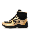 SATIN LAMBSKIN FABRIC TWEED CC HIGH TOP SNEAKERS BLACK GOLD