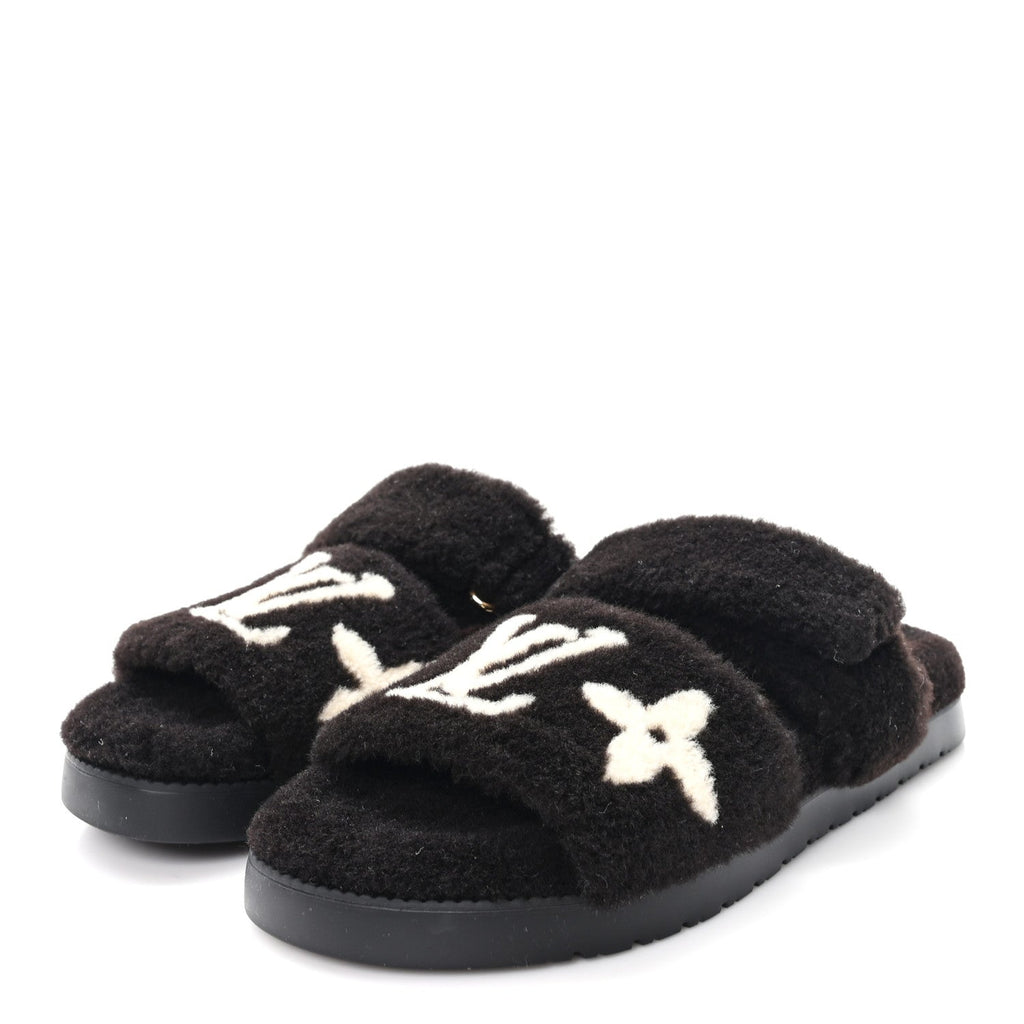 SHEARLING MONOGRAM GIANT LV SUNSET FLAT COMFORT MULE BROWN
