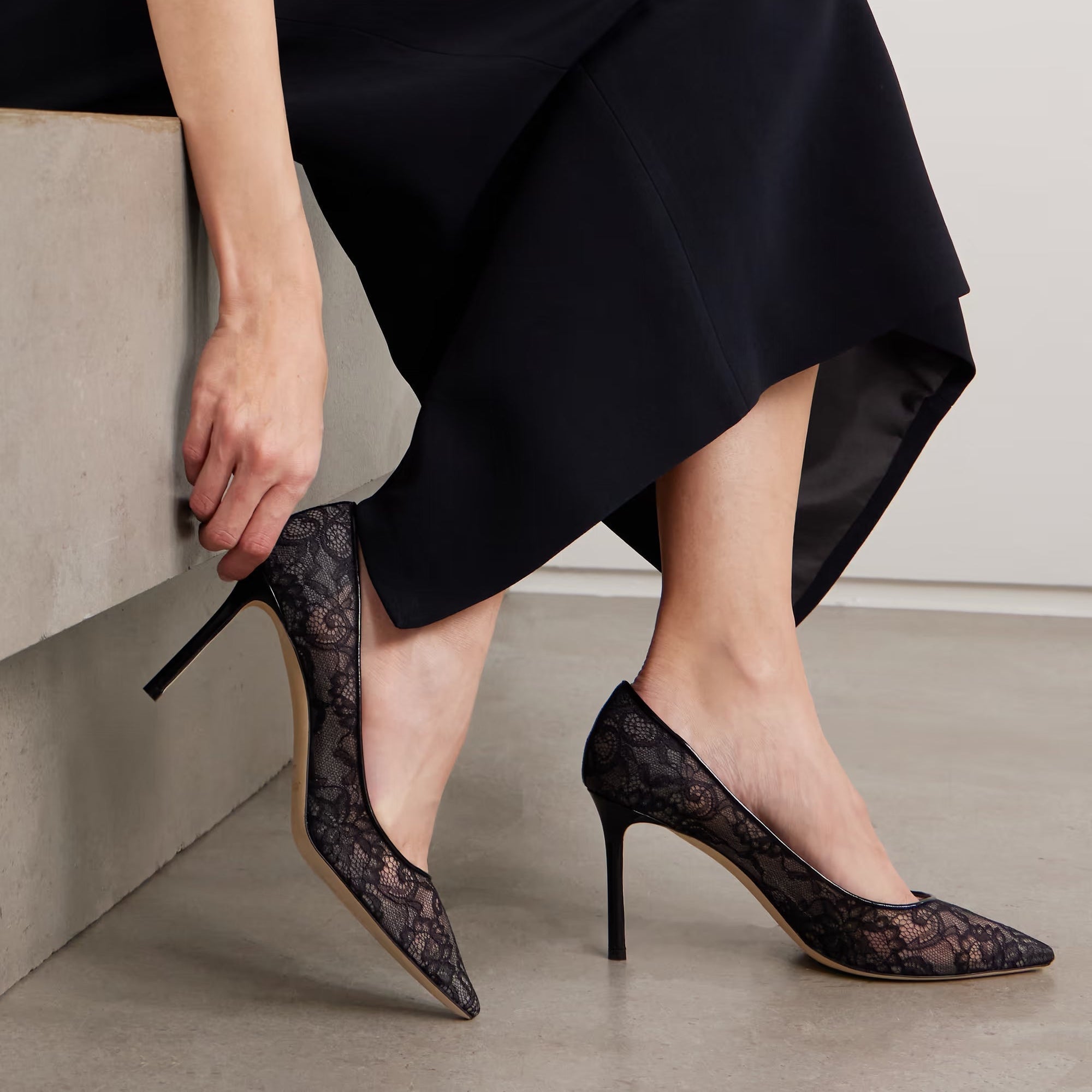 JIMMY CHOO 85 LEATHER-TRIMMED LACE PUMPS