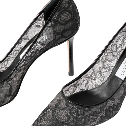 JIMMY CHOO 85 LEATHER-TRIMMED LACE PUMPS