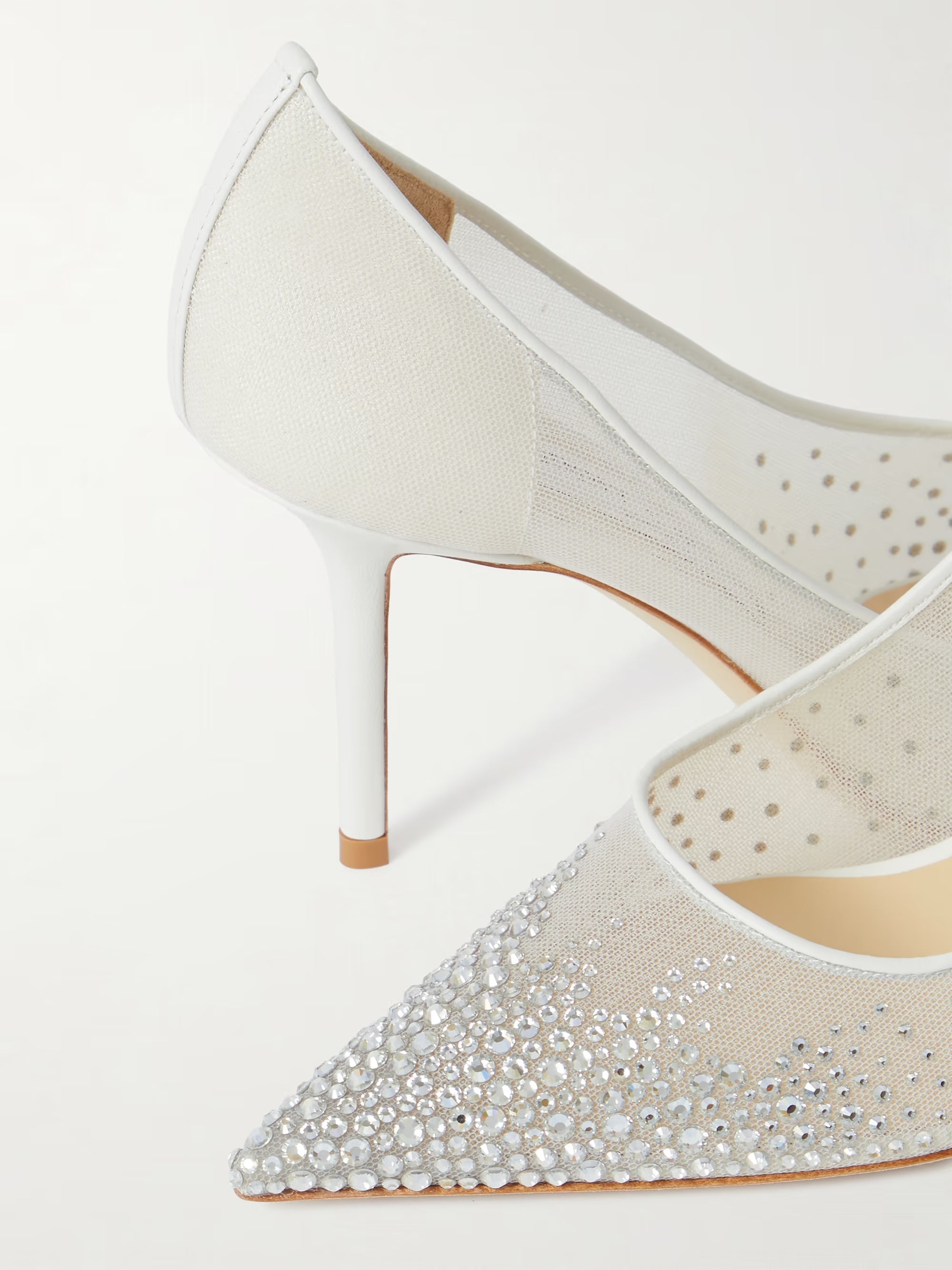 JIMMY CHOO LOVE 85 CRYSTAL-EMBELLISHED LEATHER-TRIMMED MESH PUMPS WHITE
