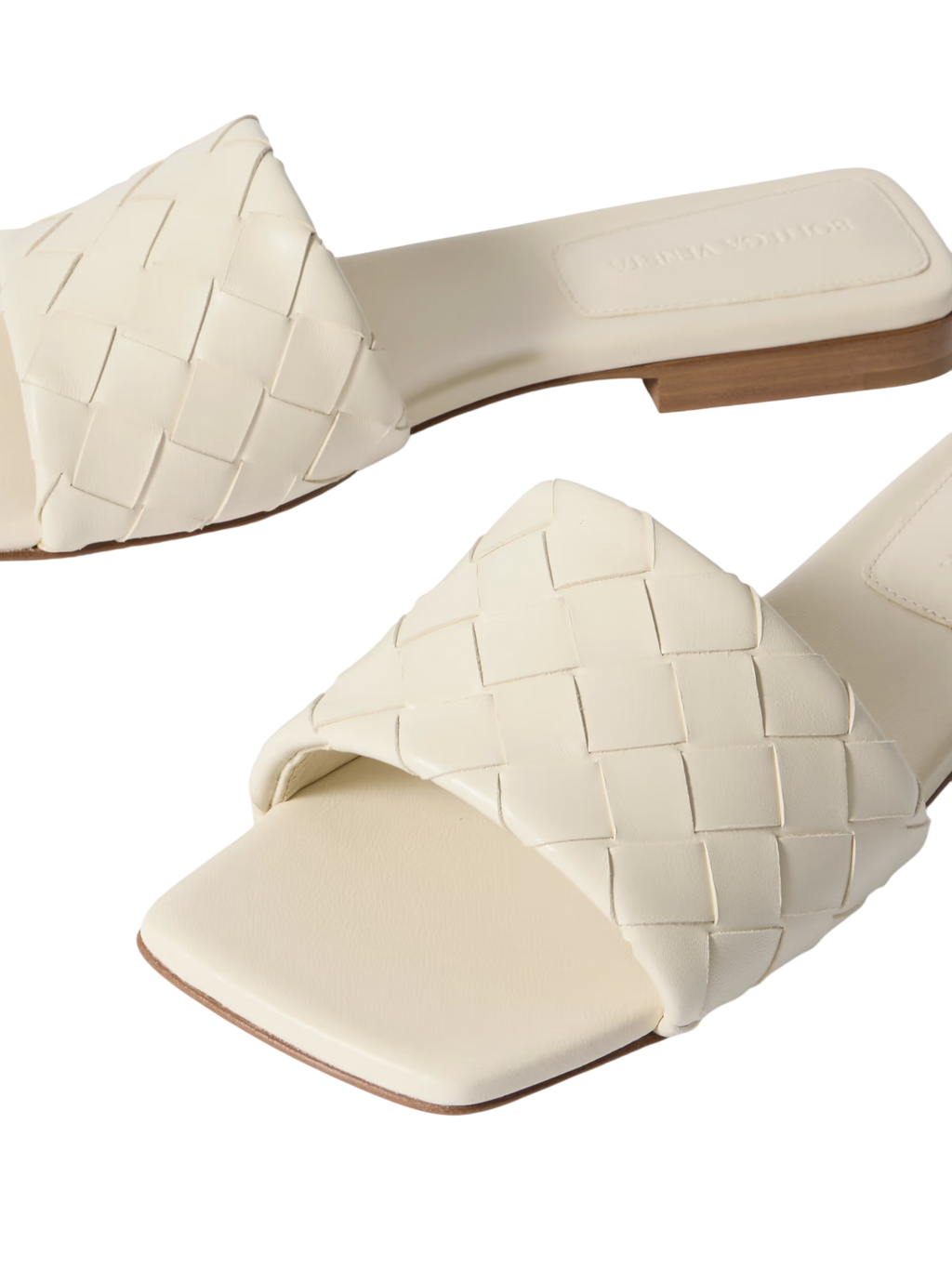 BOTTEGA VENETA RIVA INTRECCIATO LEATHER SLIDES OFF WHITE