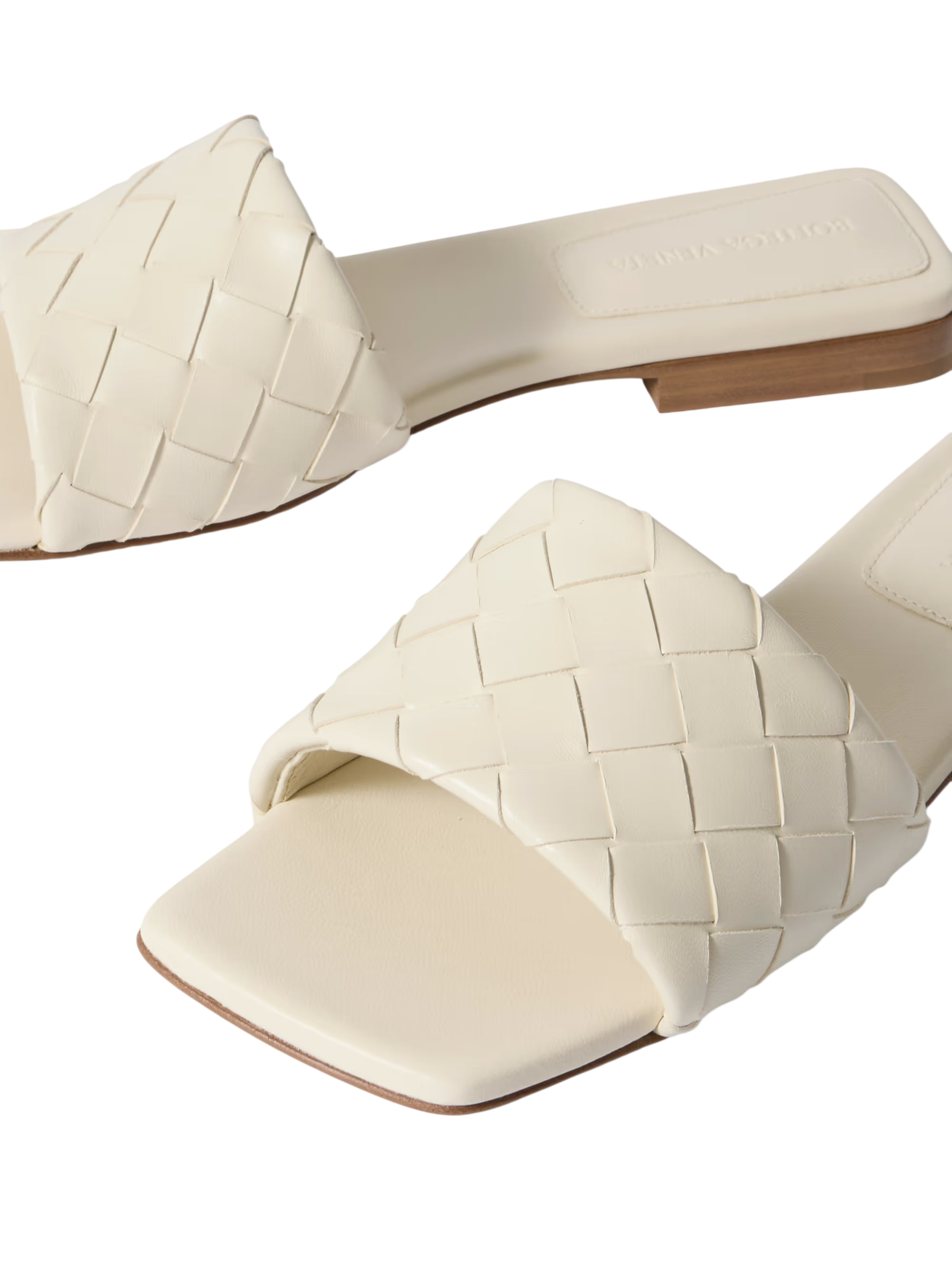BOTTEGA VENETA RIVA INTRECCIATO LEATHER SLIDES OFF WHITE