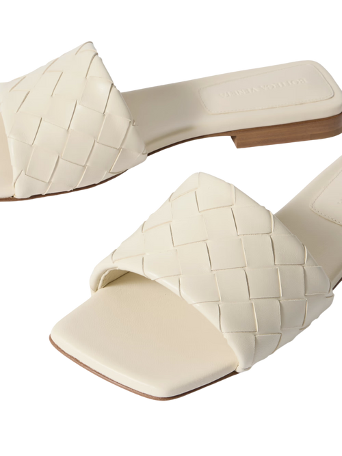 BOTTEGA VENETA RIVA INTRECCIATO LEATHER SLIDES OFF WHITE