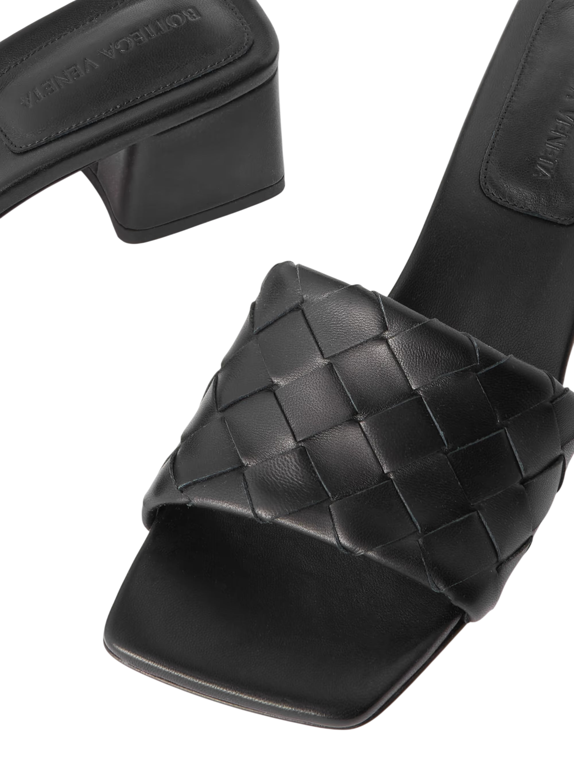 BOTTEGA VENETA RIVA INTRECCIATO LEATHER MULES BLACK