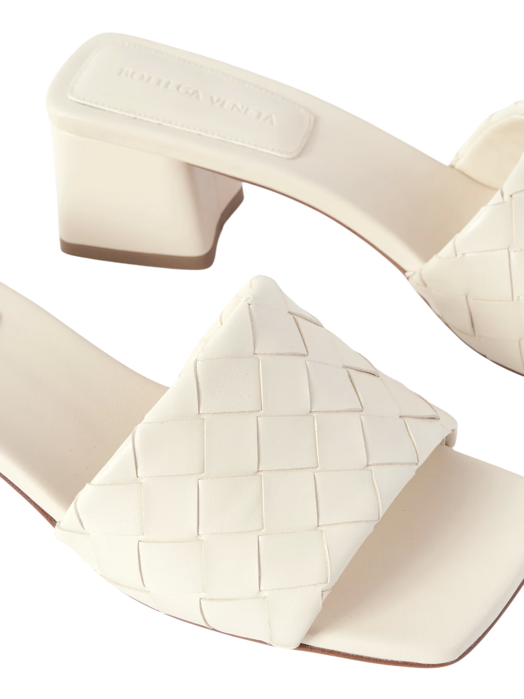 BOTTEGA VENETA RIVA INTRECCIATO LEATHER MULES OFF WHITE