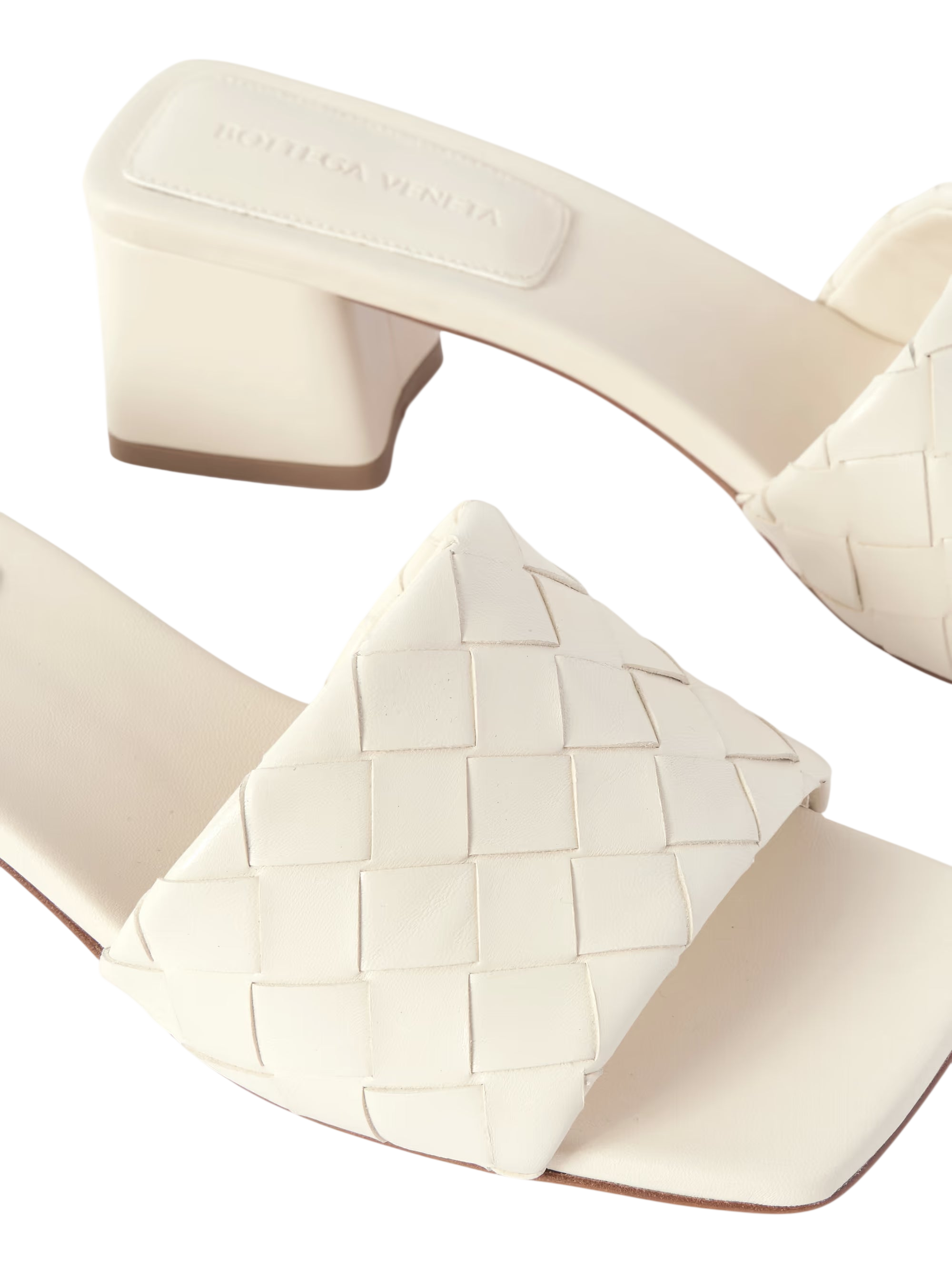 BOTTEGA VENETA RIVA INTRECCIATO LEATHER MULES OFF WHITE