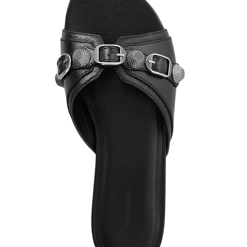 BALENCIAGA CAGOLE EMBELLISHED TEXTURED-LEATHER SANDALS