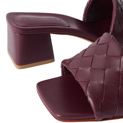 BOTTEGA VENETA RIVA INTRECCIATO LEATHER MULES RED