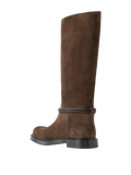 BOTTEGA VENETA JAMES INTRECCIATO LEATHER-TRIMMED SUEDE KNEE BOOTS