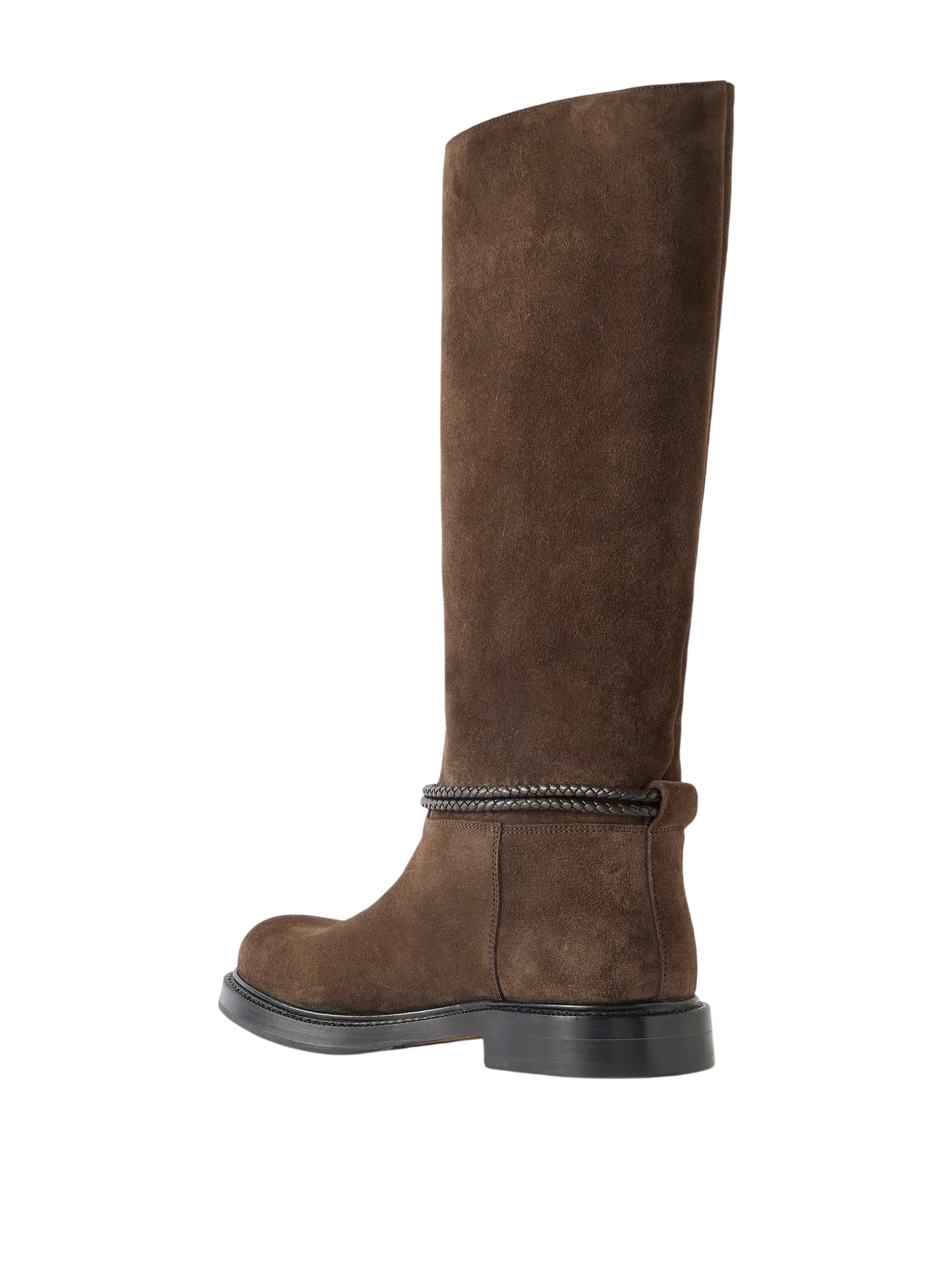 BOTTEGA VENETA JAMES INTRECCIATO LEATHER-TRIMMED SUEDE KNEE BOOTS