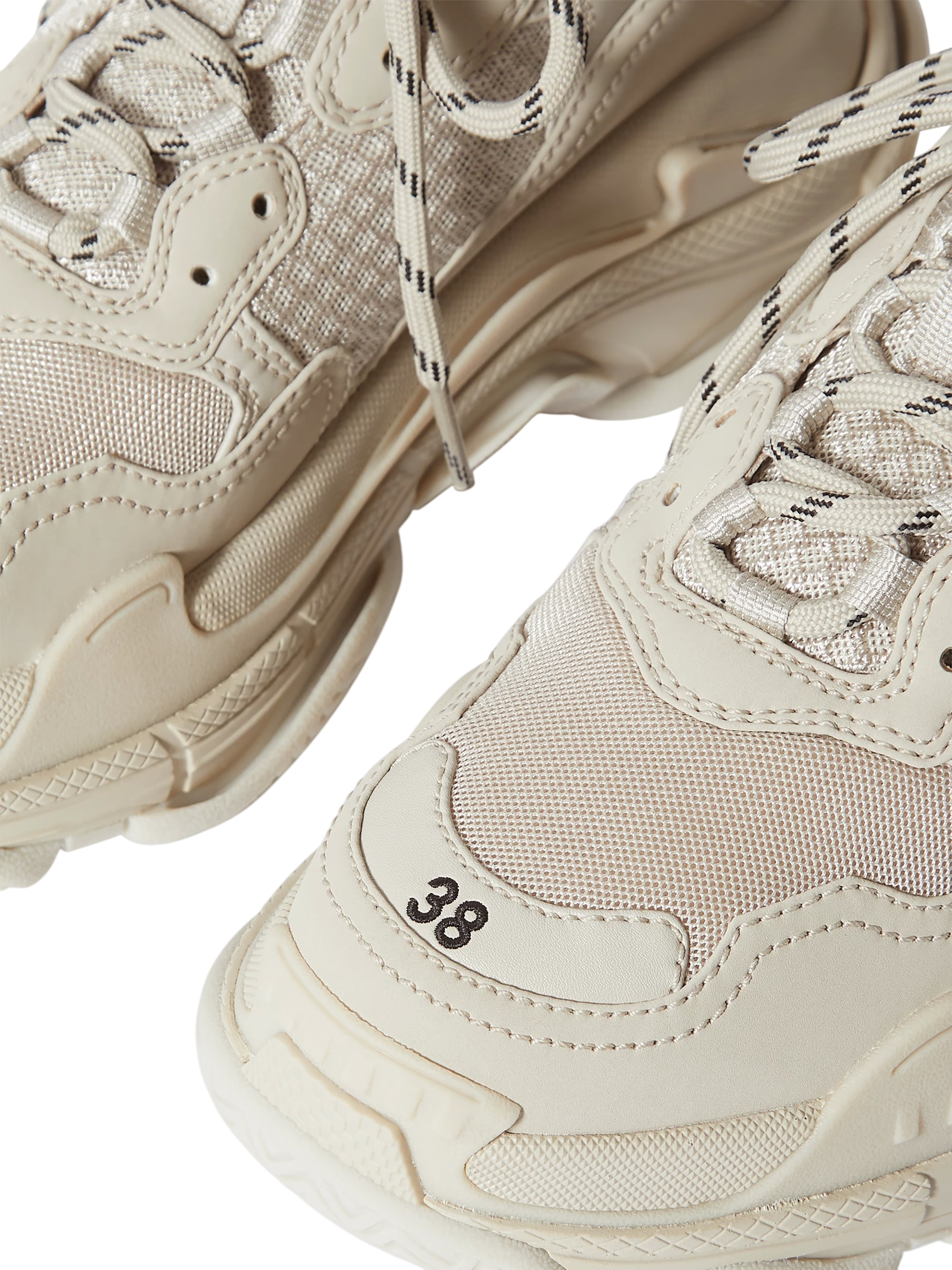 BALENCIAGA TRIPLE S LOGO-EMBROIDED LEATHER, NUBUCK AND MESH SNEAKERS