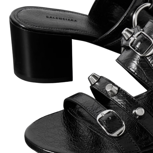 BALENCIAGA CITY EMBELLISHED CRINKLED LEATHER MULES
