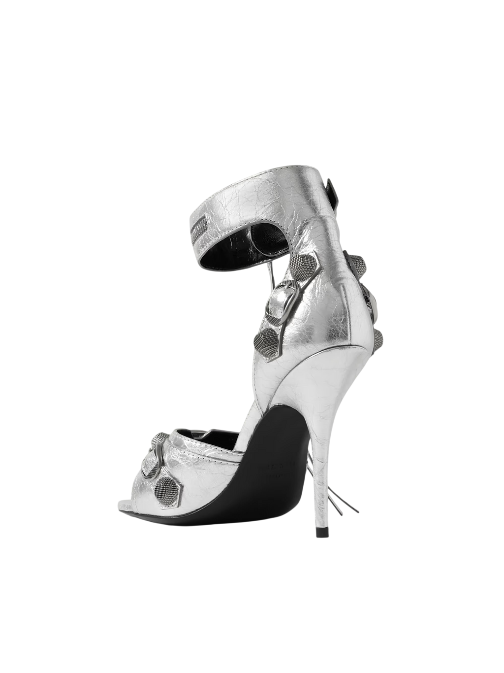 BALENCIAGA CAGOLE EMBELLISHED METALLIC CRINKLED-LEATHER SANDALS