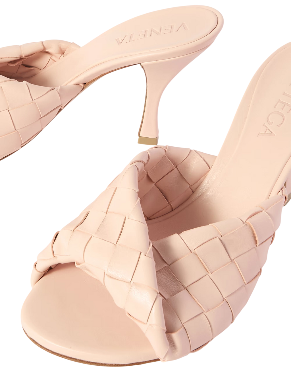 BOTTEGA VENETA BLINK TWISTED INTRECCIATO LEATHER MULES PINK