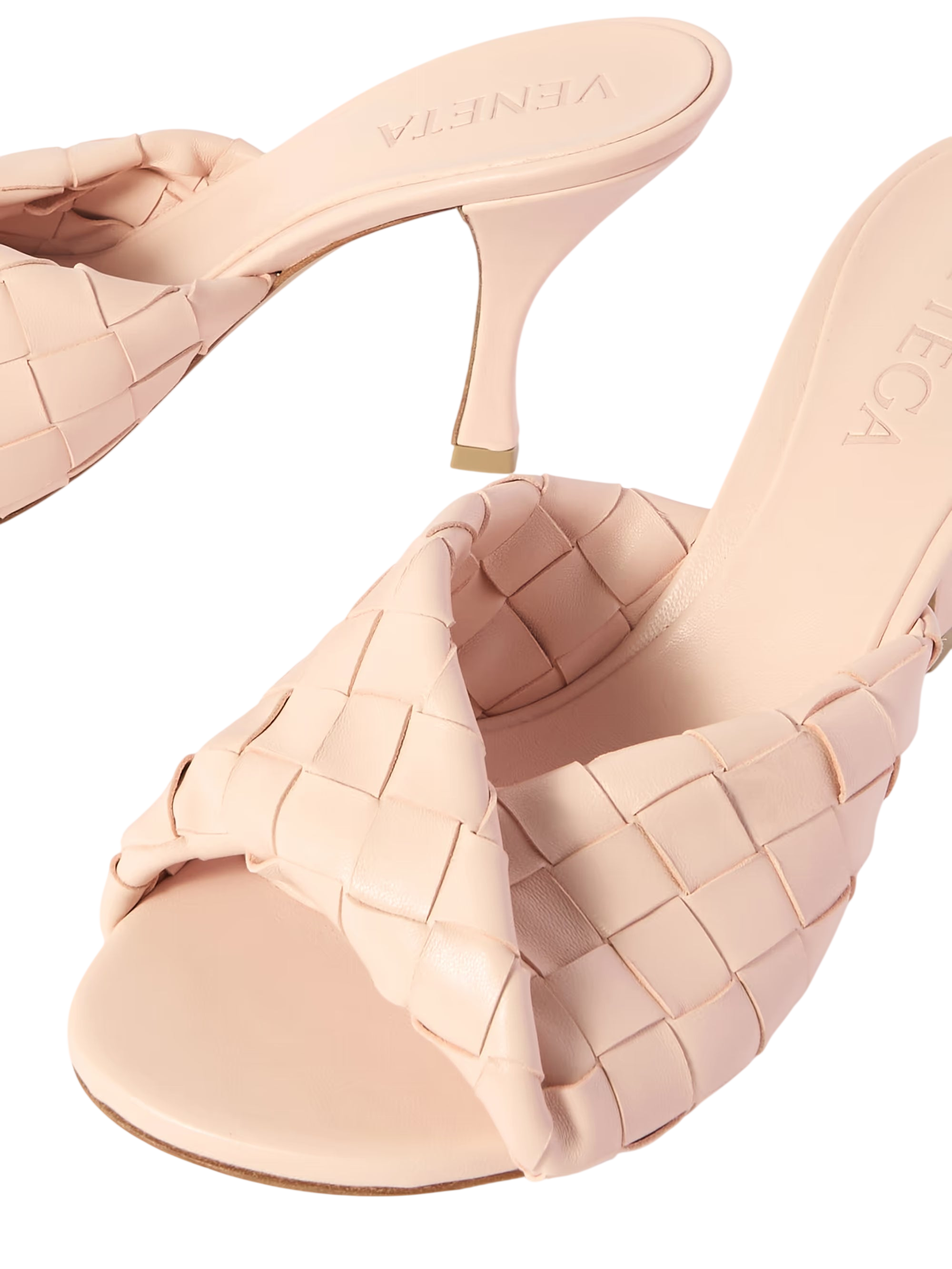 BOTTEGA VENETA BLINK TWISTED INTRECCIATO LEATHER MULES PINK