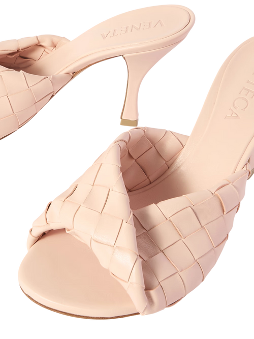 BOTTEGA VENETA BLINK TWISTED INTRECCIATO LEATHER MULES PINK